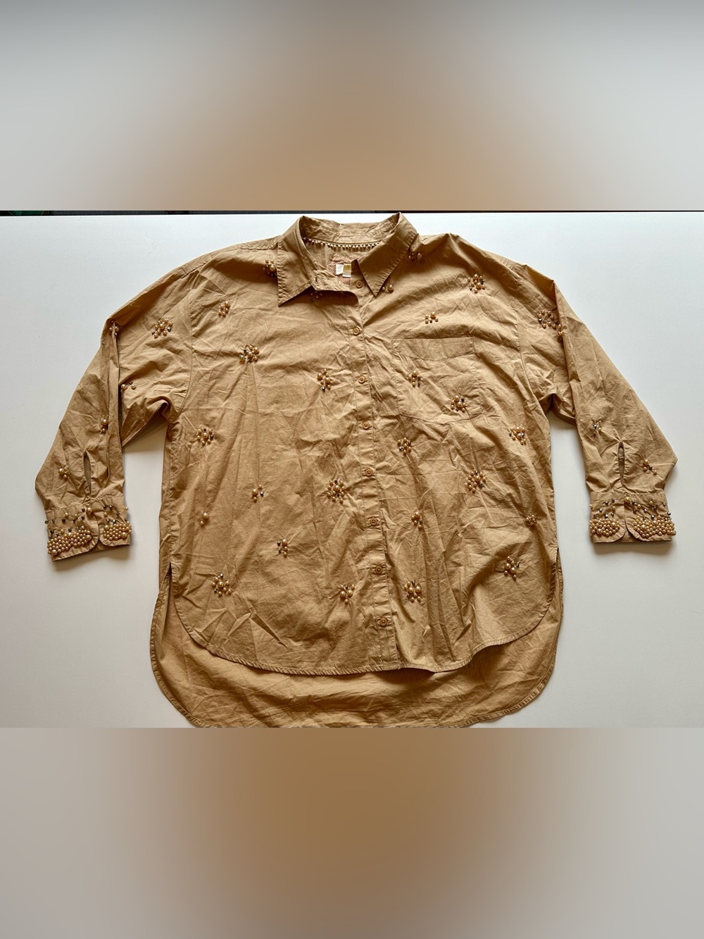 Maeve Anthropologie Bennet Pearl Embellished Button Down Shirt XL $198 - Picture 4 of 11